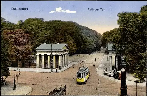 Ak Düsseldorf am Rhein, Ratinger Tor, Straßenbahn