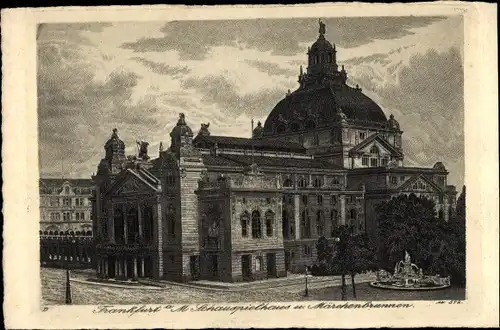 Künstler Ak Frankfurt am Main, Schauspielhaus, Märchenbrunnen