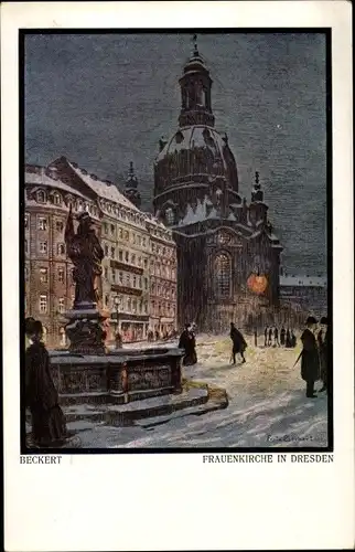 Künstler Ak Beckert, Dresden Zentrum Altstadt, Frauenkirche, Winteransicht