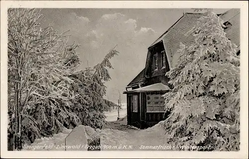 Ak Zinnwald Georgenfeld Altenberg im Erzgebirge, Winter, Kaffee Pension am Hochmoor