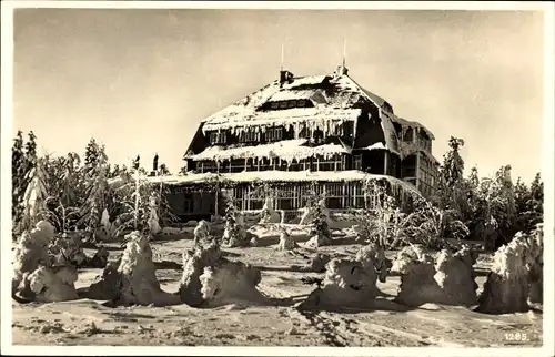 Ak Zinnwald Ober-Georgenfeld Altenberg im Erzgebirge, Hotel Lugsteinhof, Winter