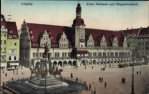 Ak Leipzig in Sachsen, Altes Rathaus, Siegesdenkmal