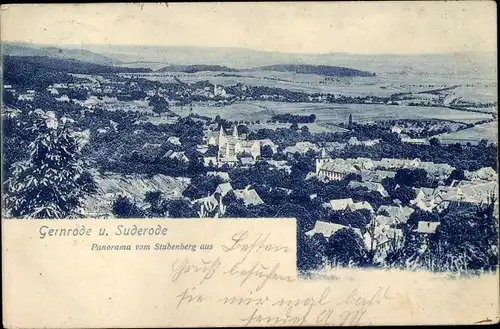 Ak Gernrode Quedlinburg im Harz, Panorama vom Ort und Suderode vom Stubenberg aus