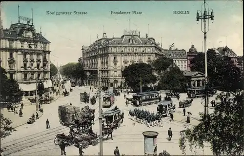 Ak Berlin Tiergarten, Königgrätzer Straße, Potsdamer Platz, Straßenbahnen