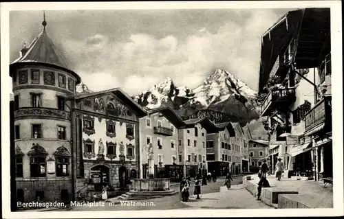 Ak Berchtesgaden in Oberbayern, Marktplatz, Watzmann