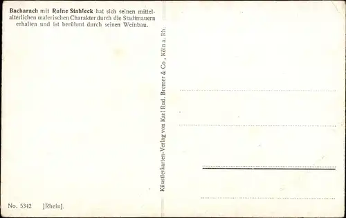 Künstler Ak Bacharach am Rhein, Ort mit Ruine Stahleck