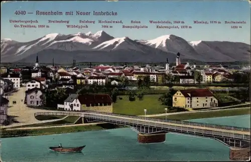 Ak Rosenheim Oberbayern, Neue Innbrücke, Unterbergerjoch, Breitenberg, Sulzberg, Hochsalwand