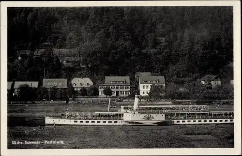 Ak Postelwitz Bad Schandau in Sachsen, Elbe, Dampfer Leipzig, Haus Häntzschel