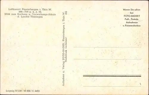 Ak Finsterbergen Friedrichroda im Thüringer Wald, Kurhaus, Verwaltungsschule