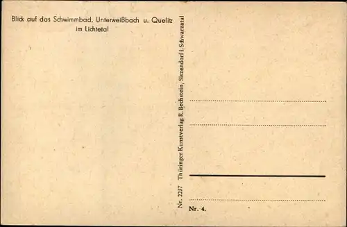 Ak Unterweißbach Thüringen, Schwimmbad, Quelitz, Lichtetal