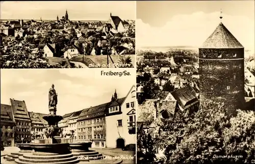 Ak Freiberg in Sachsen, Donatsturm, Denkmal "Otto der Reiche", Blick auf die Stadt