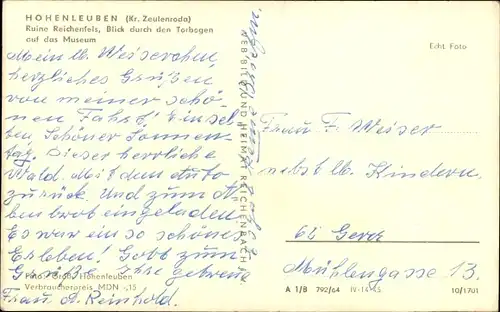 Ak Hohenleuben in Thüringen, Ruine Reichenfels, Torbogen, Museum