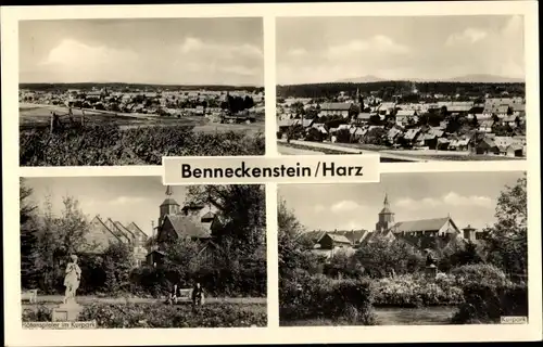 Ak Benneckenstein Oberharz, Gesamtansicht, Flötenspieler, Kurpark