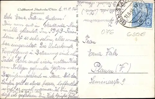 Ak Stadtroda in Thüringen, Badeanstalt, Ruderboot