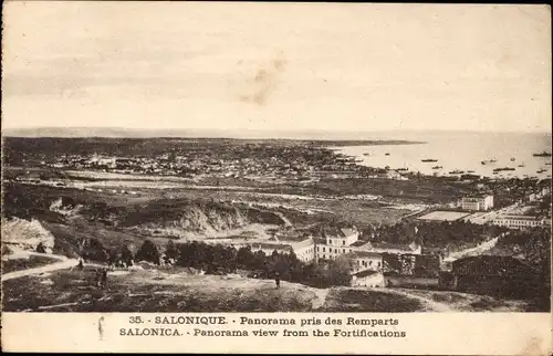 Ak Saloniki Thessaloniki Griechenland, Panorama in der Nähe der Stadtmauer