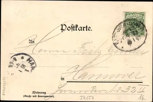 Litho Northeim in Niedersachsen, Post, Marktplatz, Bahnhof, Hotel Sonne, Brunnen, Aussichtsturm