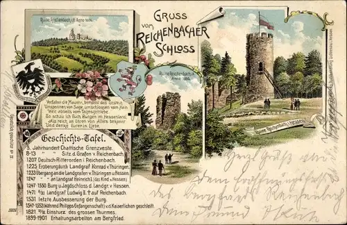 Litho Hessich Lichtenau im Werra Meißner Kreis, Reichenbacher Schloss, Wappen