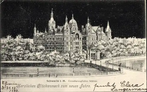 Ak Schwerin in Mecklenburg, Grossherzogliches Schloss, Neujahrsglückwunsch