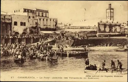 Ak Casablanca, Marokko, Hafen, Ankunft der Reisenden mit dem Boot