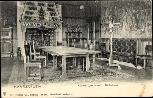 Ak Haarzuilens Vleuten Utrecht Niederlande, Kasteel de Haar, Bibliothek