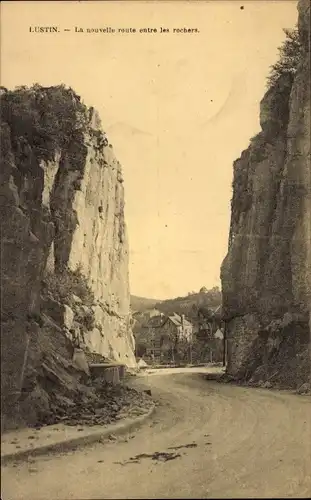 Ak Lustin Profondeville Wallonien Namur, Die neue Straße zwischen den Felsen