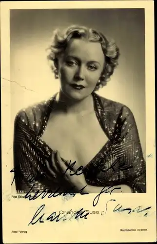 Ak Schauspielerin Charlotte Susa, Portrait, Autogramm