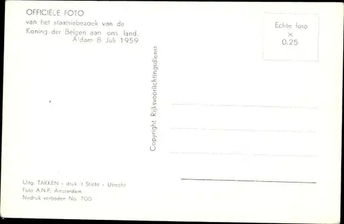 Ak König Baudouin von Belgien, Juliana der Niederlande 1959