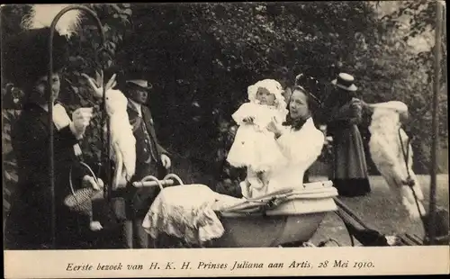 Ak Königin Wilhelmina der Niederlande mit Prinzessin Juliana, Artis, Kinderwagen, Kakadu, 1910