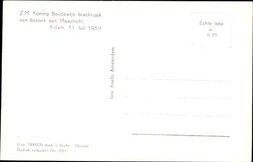 Ak König Baudouin von Belgien, Besuch in Amsterdam 1959