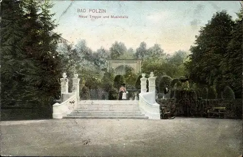 Ak Polczyn Zdrój Bad Polzin Pommern, Neue Treppe, Musikhalle