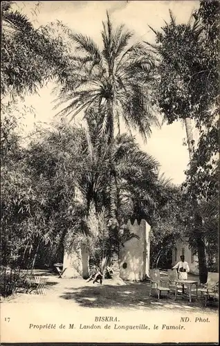 Ak Biskra Algerian, Eigentum von Herrn Landon de Longueville, Le Fumoir