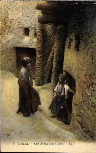 Ak Biskra Algerien, Straßenecke in der Oase