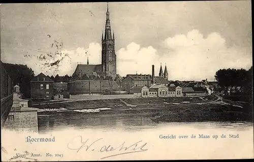 Ak Roermond Limburg Niederlande, Blick über die Maas auf die Stadt, Kirche