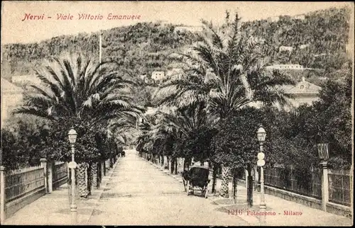 Ak Nervi Genova Genua Liguria, Viale Vittorio Emanuele, Straßenpartie, Palmen