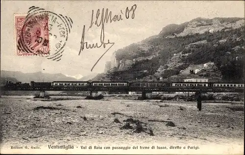 Ak Ventimiglia Liguria, Val di Roia con passaggio del treno di lusso