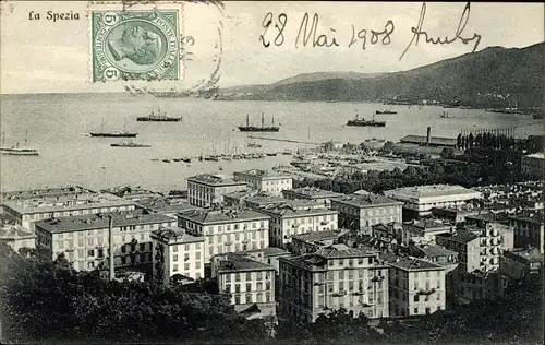 Ak La Spezia Liguria, Gesamtansicht, Hafen