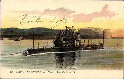 Ak Französisches U Boot, Thon, Sous Marin, Marine Militaire