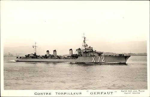 Ak Französisches Kriegsschiff, Gerfaut, X 72, Contre Torpilleur