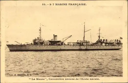 Ak Französisches Kriegsschiff, La Meuse, Canonnière annexe de l'Ecole navale