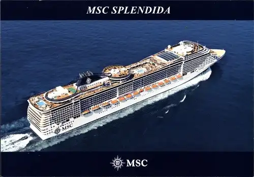 Ak Kreuzfahrtschiff MSC Splendida, Fliegeraufnahme