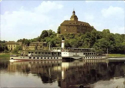Ak Salondampfer Dresden auf der Elbe, Weiße Flotte Dresden, Meißen, Albrechtsburg