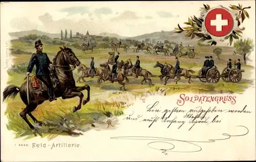 Litho Schweiz, Soldatengruß, Feld-Artillerie