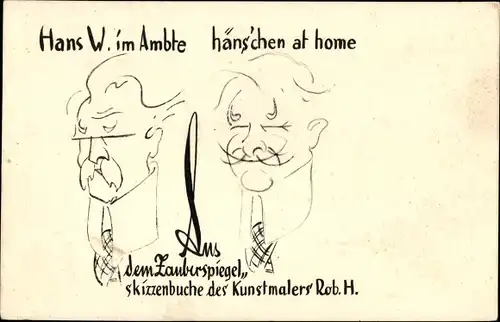 Künstler Ak Kunstmaler Rob. H., Aus dem Zauberspiegel, Skizzenbuch, Hans W. im Amt, Hänschen at home