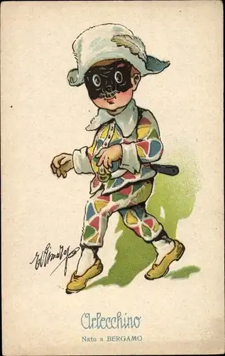 Künstler Ak Arlecchino, Nato a Bergamo