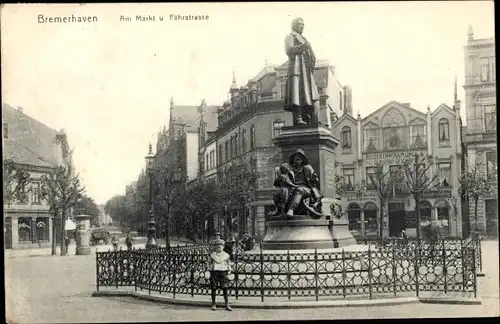 Ak Bremerhaven, Am Markt, Fährstraße, Denkmal, Geschäftshäuser