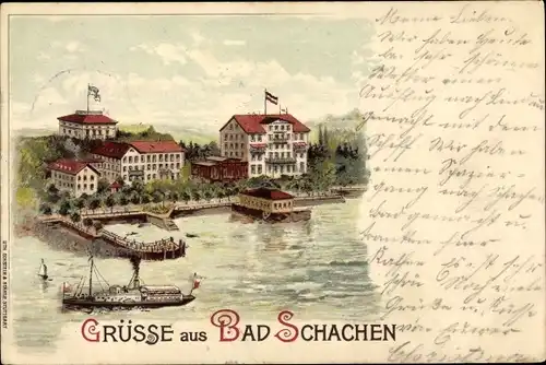 Litho Bad Schachen Lindau am Bodensee Schwaben, Kurhotel, Salondampfer