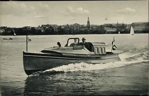 Ak Schnelles Verkehrs-Motorboot mit Kajüte und gedecktem Motorraum, Hanomag Lloyd