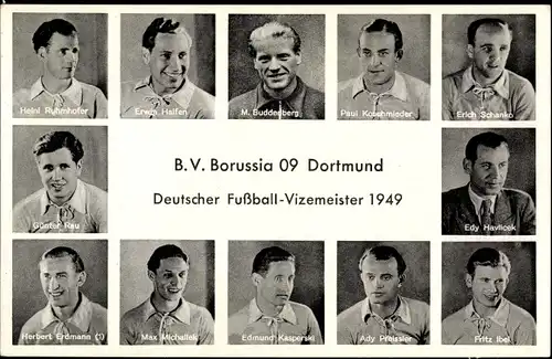 Ak BV Borussia 09 Dortmund, Fußball Vizemeister 1949, Michallek, Buddenberg, Ruhmhofer, Rau, Ibel