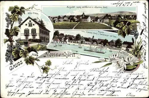 Litho Nonnenhorn am Bodensee, mittleres, oberes und unteres Dorf, Seestraße, Villa