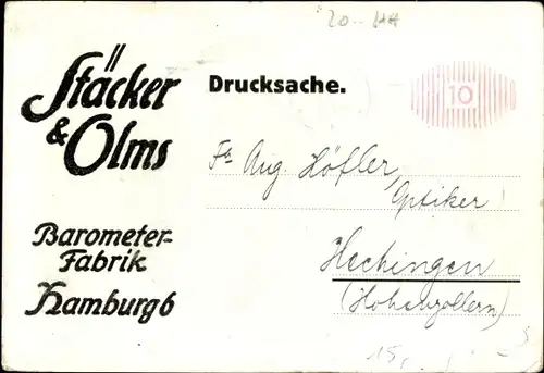 Ak Stäcker & Olms Barometer-Fabrik Hamburg 6, Barometer Nr. 119, Eiche
